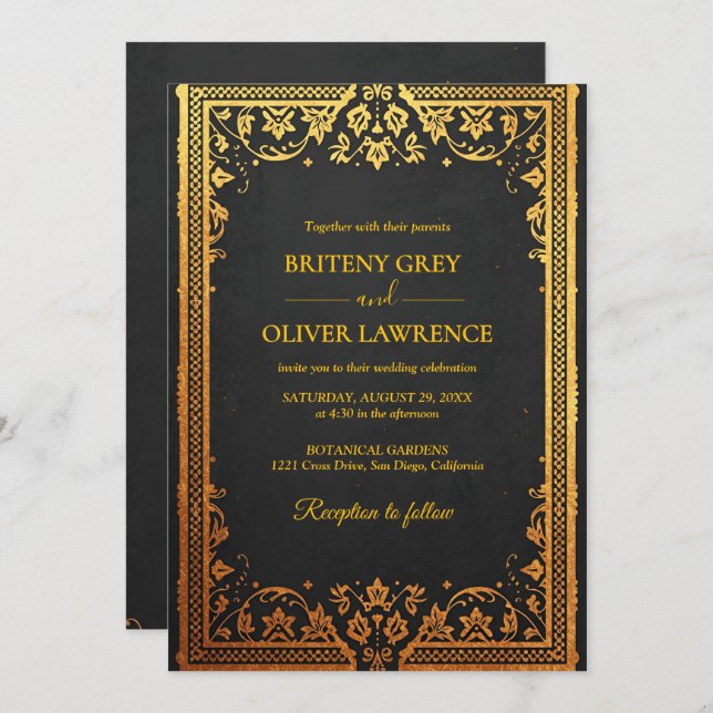 Elegant navy blue Gold Papel Picado weeding Invitation (Front/Back)