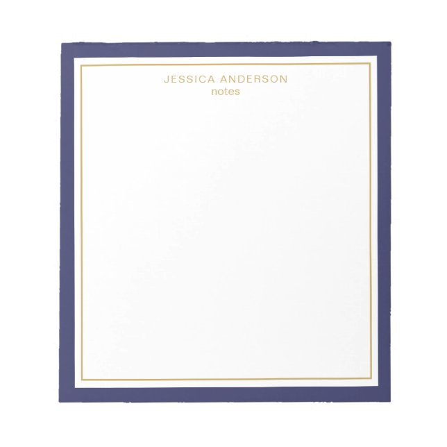 Elegant Navy Blue Gold Personalised Notepad (Front)