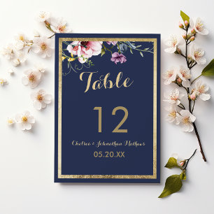 Elegant navy blue gold pink floral Table Numbers