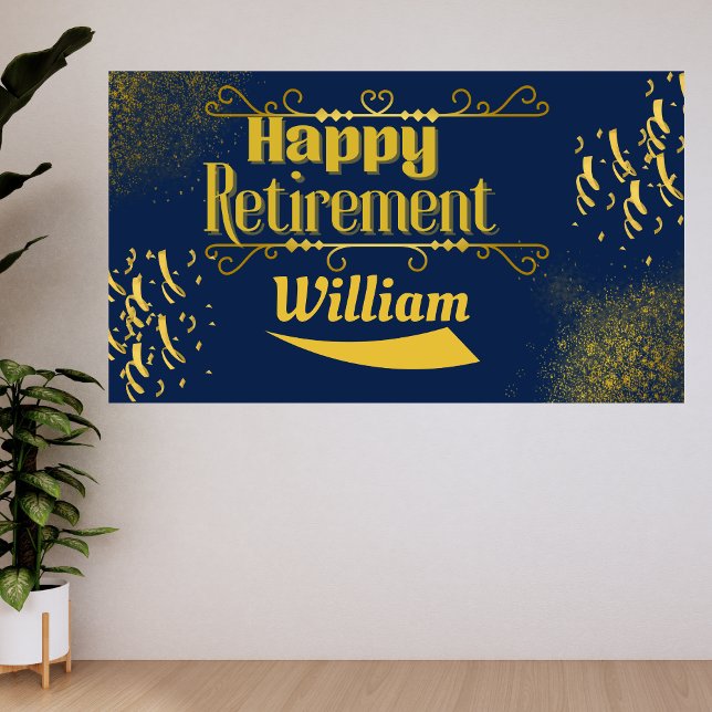 Elegant Navy Blue & Gold Retirement  Banner (Creator Uploaded)
