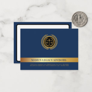 Elegant Navy blue& Gold Scales of Justice Card