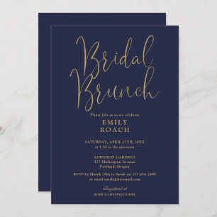 Elegant Navy Blue Gold Script Bridal Bunch Shower Invitation