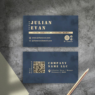 Elegant Navy blue & Gold Shiny Bold Typography Business Card