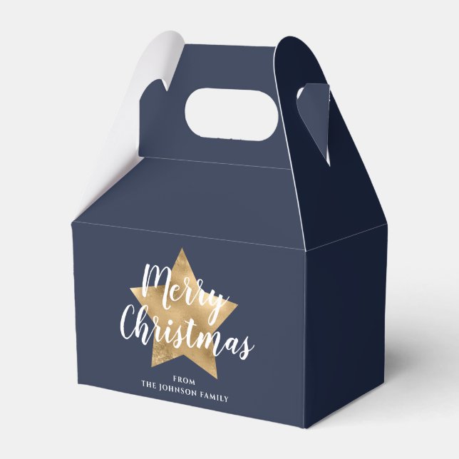 Elegant Navy Blue Gold Star Christmas Favour Box (Front Side)