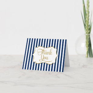 Elegant Navy Blue Gold Stripe Thank You Cards