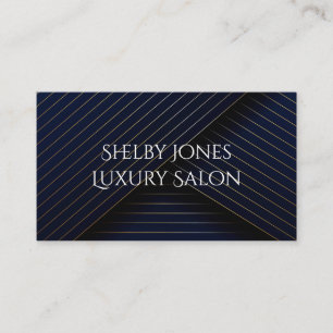 Elegant Navy Blue Gold Striped Luxury Salon Modern Business Card