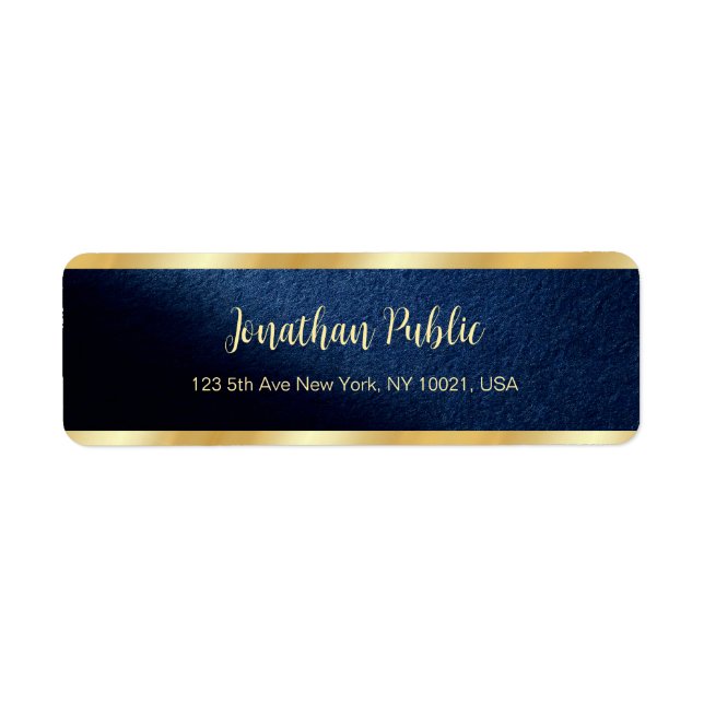 Elegant Navy Blue & Gold Template Return Address (Front)