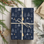 Elegant Navy Blue & Gold Tree Christmas Wrapping Paper<br><div class="desc">Wrap your gifts in style this holiday season with this elegant Christmas wrapping paper featuring a charming pattern of sketch-style Christmas trees and stars. The design showcases a beautiful combination of white and gold elements against a navy blue background, adding a sophisticated touch to your presents. Perfect for any festive...</div>