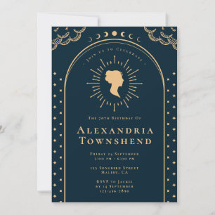 Elegant Navy Blue Gold Vintage 70th Birthday Invitation