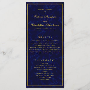 Elegant Navy Blue & Gold Wedding Ceremony Program Programme
