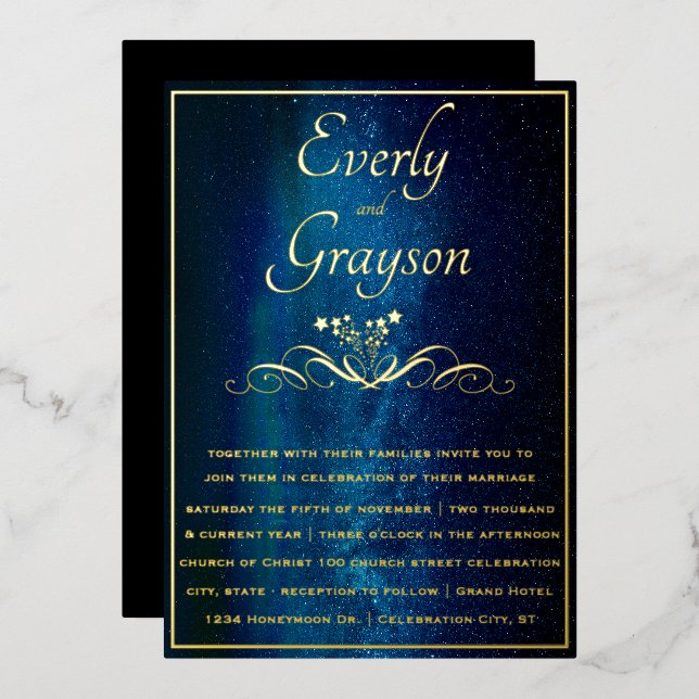 Elegant Navy Blue & Gold Wedding Fairy Lights  (Front/Back)