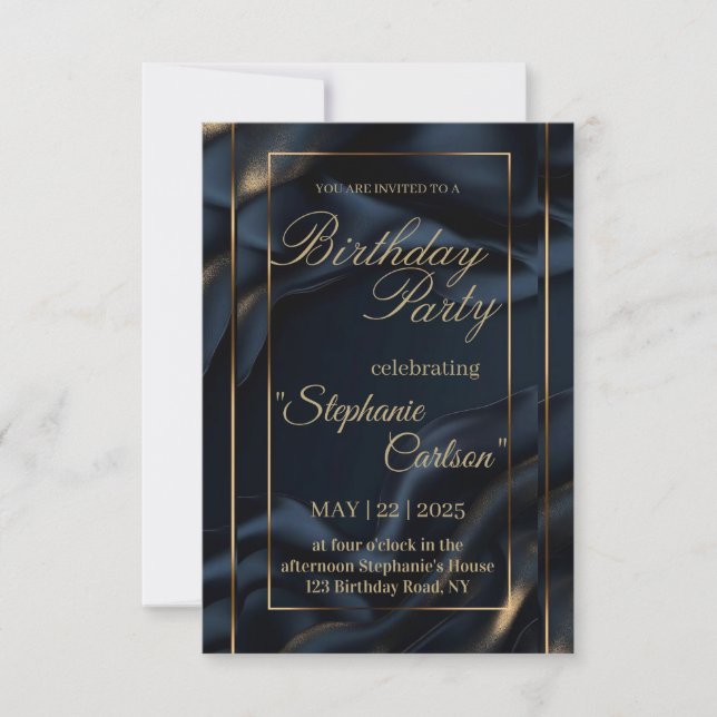 Elegant Navy Blue & Gold Wedding Invitation (Front)