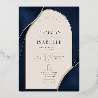 Elegant Navy Blue & Gold Wedding Invitation | Blue