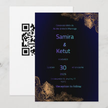 Elegant Navy Blue & Gold Wedding Invitation With