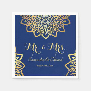 Elegant Navy Blue Gold Wedding Napkin