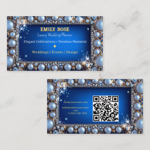 Elegant Navy Blue Gold Wedding Planner Business Card