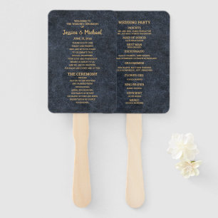Elegant Navy Blue Gold Wedding Program Hand Fan