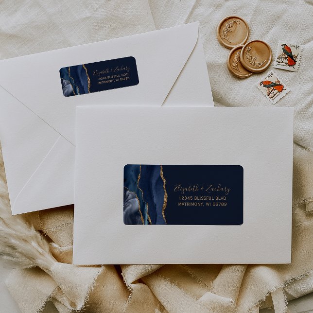 Elegant Navy Blue Gold Wedding Return Address (Creator Uploaded)