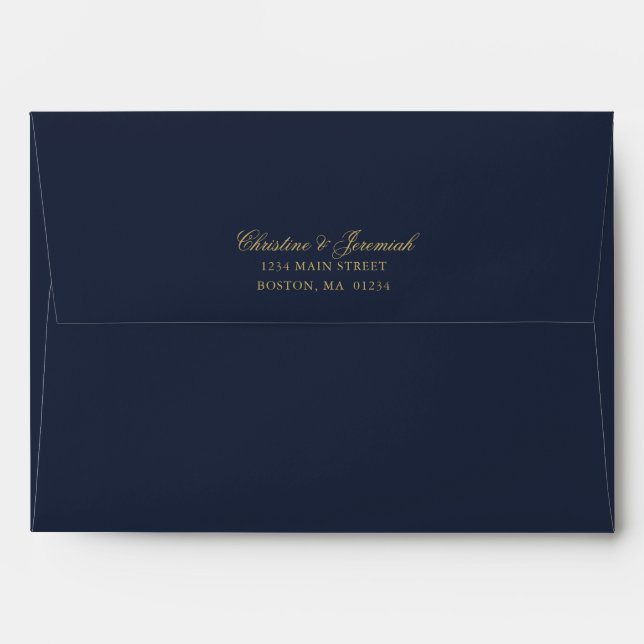 Elegant Navy Blue Gold Wedding Return Address Envelope (Back (Top Flap))