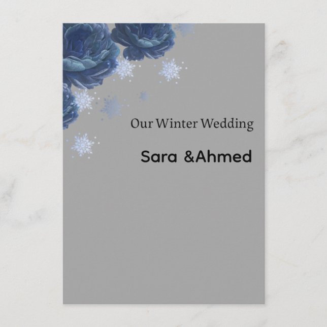 Elegant Navy Blue & Gold Winter Floral Wedding Inv Thank You Card (Front)