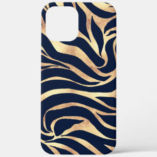 Elegant Navy Blue Gold Zebra Print Case-Mate iPhone Case