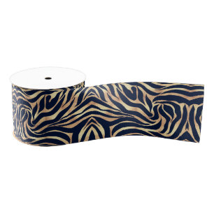 Elegant Navy Blue Gold Zebra Print Grosgrain Ribbon
