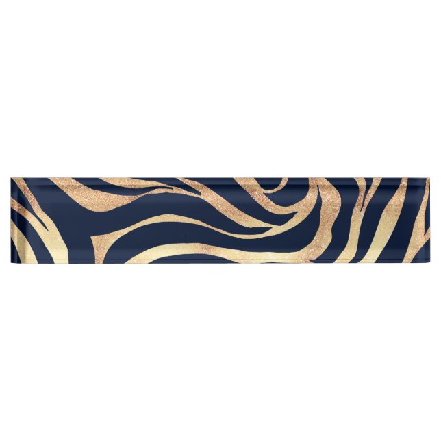 Elegant Navy Blue Gold Zebra Print Nameplate (Front)