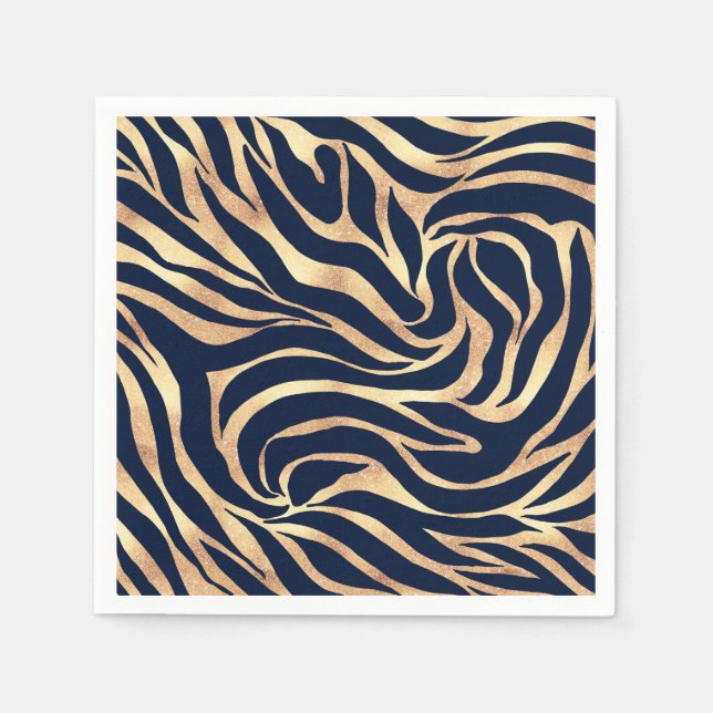 Elegant Navy Blue Gold Zebra Print Napkin (Front)
