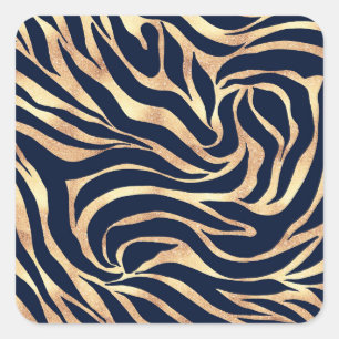 Elegant Navy Blue Gold Zebra Print Square Sticker