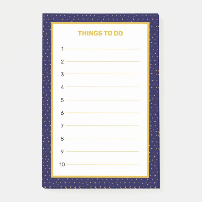 Elegant Navy Blue & Golden Editable Things To Do Post-it Notes (Front)