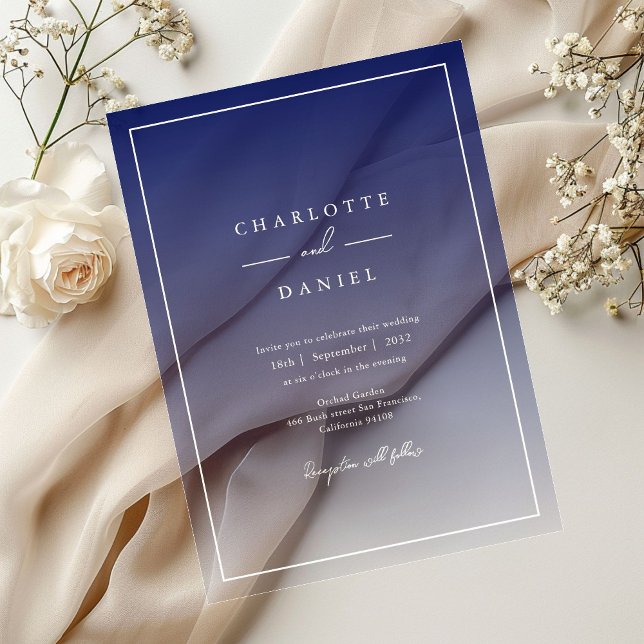 Elegant Navy Blue Gradient Acrylic Wedding Invitations (Elegant Navy Blue Gradient Acrylic Wedding Acrylic Invitations)