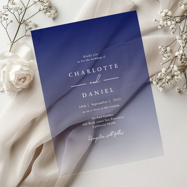 Elegant  Navy Blue Gradient Acrylic Wedding Invitations (Elegant Navy Blue Gradient Acrylic Wedding Acrylic Invitations)
