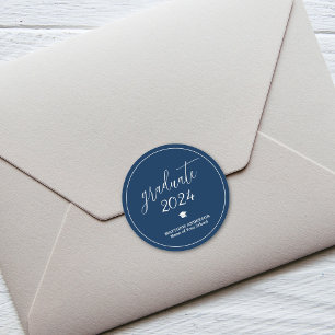 Elegant Navy Blue Graduate 2024 Graduation Classic Round Sticker