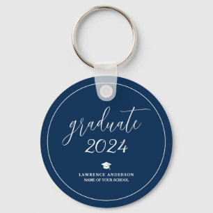 Elegant Navy Blue Graduate 2024 Graduation Key Ring