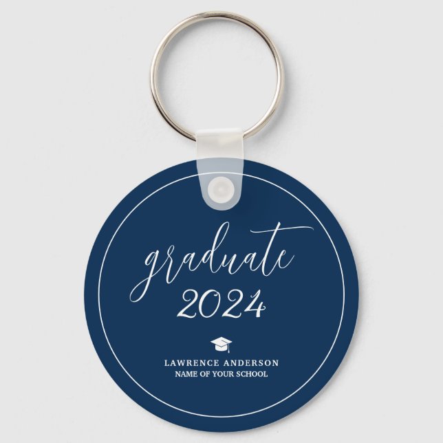 Elegant Navy Blue Graduate 2024 Graduation Key Ring (Front)
