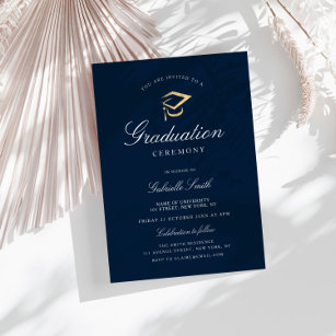 Elegant navy blue graduation ceremony invitation