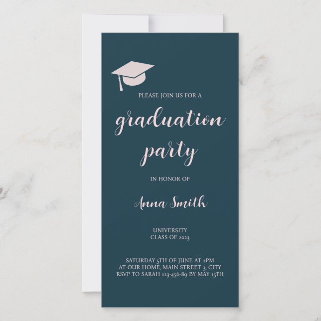Elegant Navy Blue Graduation Party Invitation (Front)