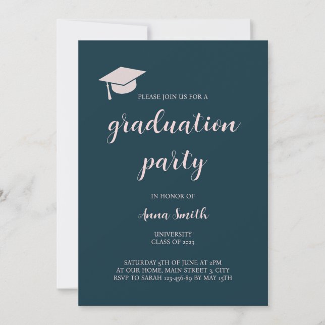 Elegant Navy Blue Graduation Party Invitation (Front)