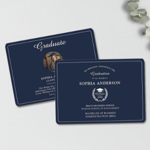 Elegant Navy Blue Graduation Photo Announcement