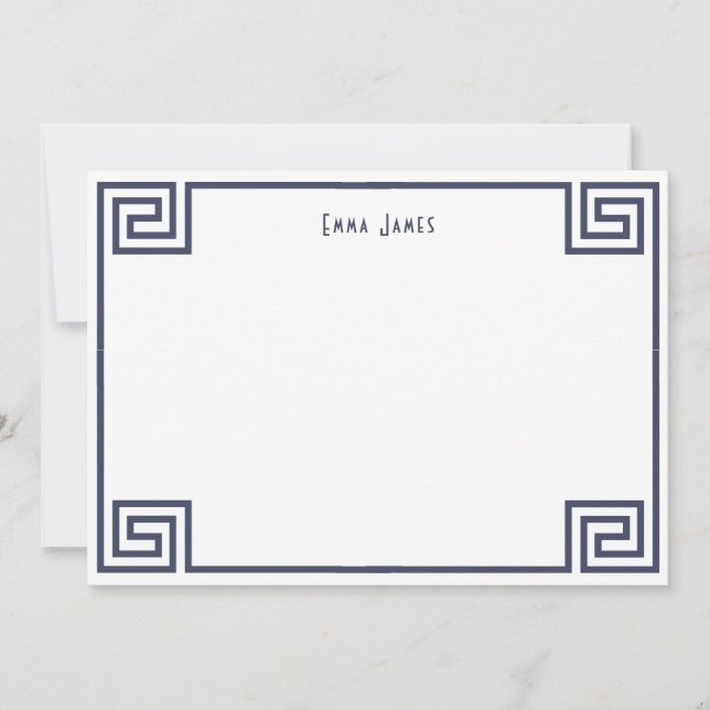 Elegant Navy Blue Greek Key Border Personalised Card (Front)