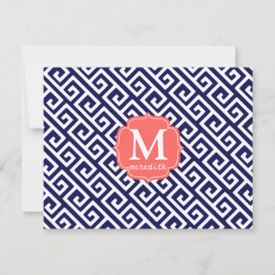 Elegant Navy Blue Greek Key Personalised Invitation