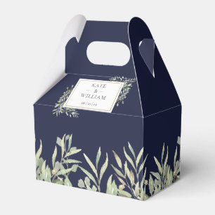 Elegant Navy Blue Greenery Wedding Favour Box