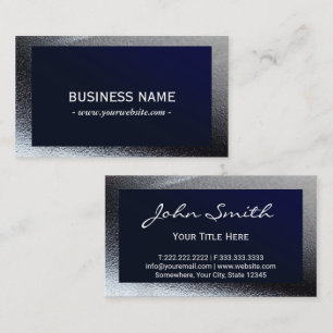 Elegant Navy Blue Grey Metallic Professional  Business Card