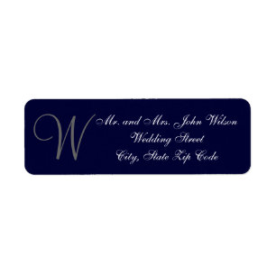 Elegant Navy Blue Grey Monogram Wedding Invitation