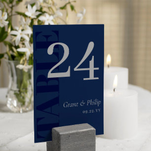 Elegant Navy Blue Grey Typography  Table Number