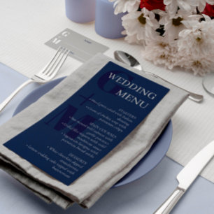 Elegant Navy Blue Grey Typography Wedding Menu