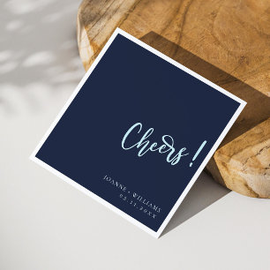 Elegant Navy Blue Hand Lettering Cheers Wedding Napkin