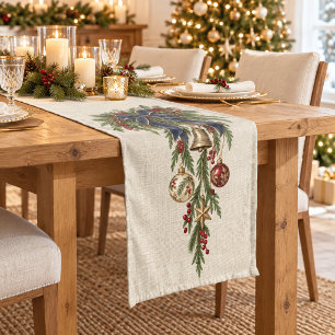 Elegant Navy Blue Heritage Christmas Short Table Runner