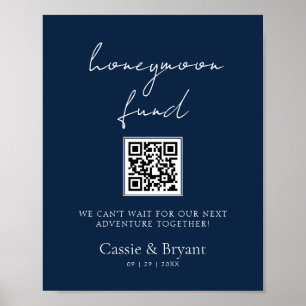 Elegant Navy Blue Honeymoon Fund Wedding Sign