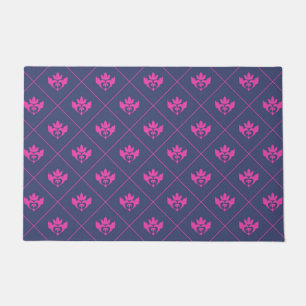 Elegant Navy Blue Hot Pink Ornament Pattern Doormat